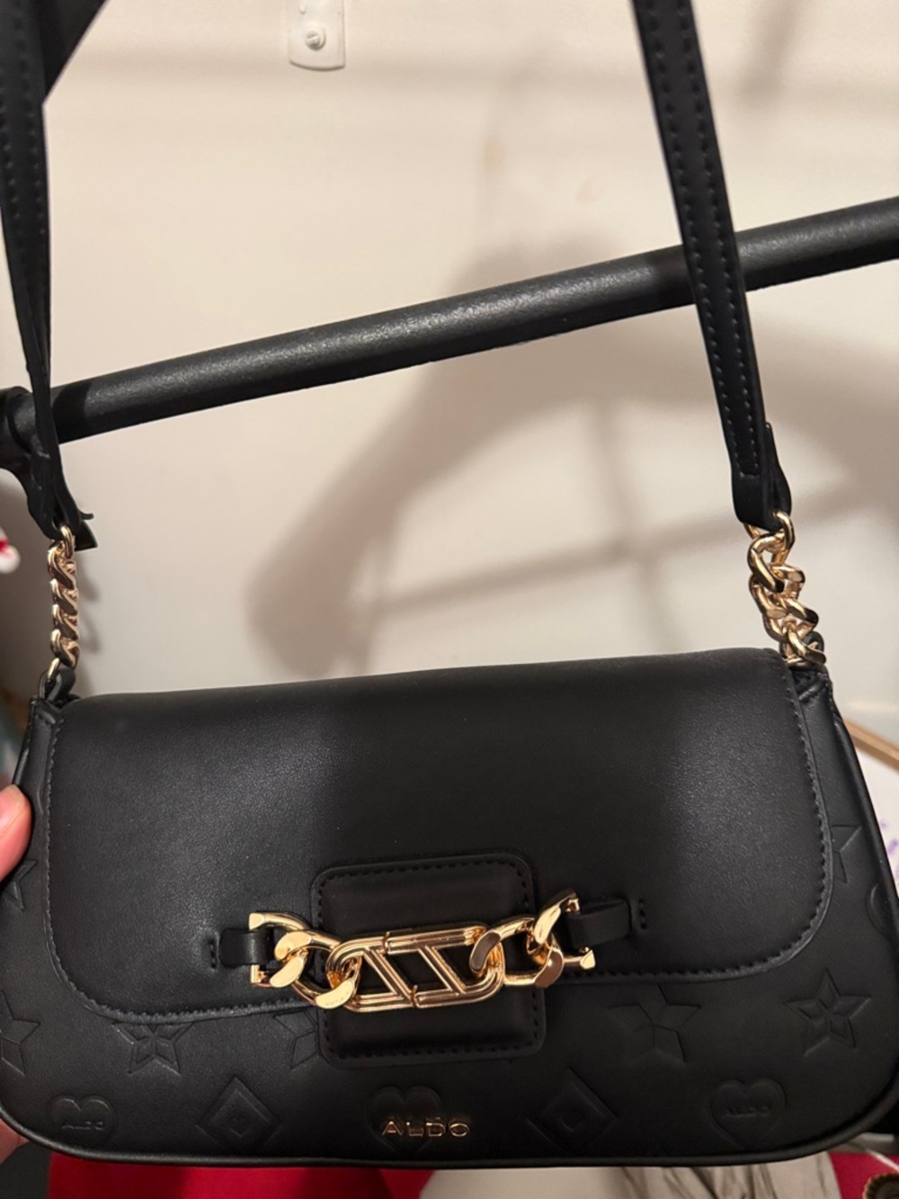 ALDO Black Shoulder Bag with Gold Chain Accent